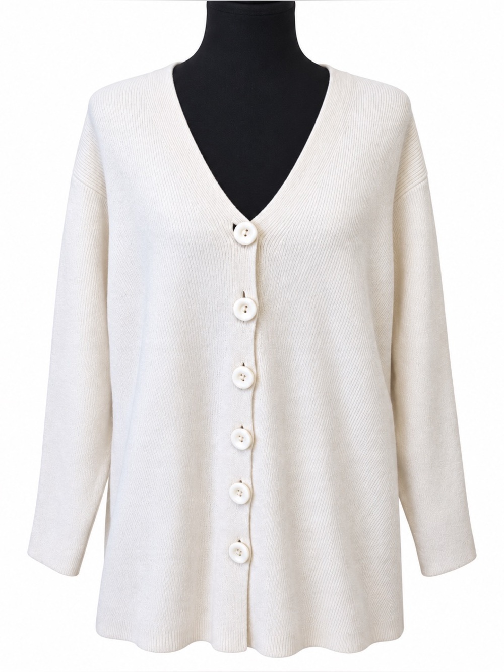 Jaeger 100% Merino Wool Ivory Asymmetrical Button Cardigan XL
